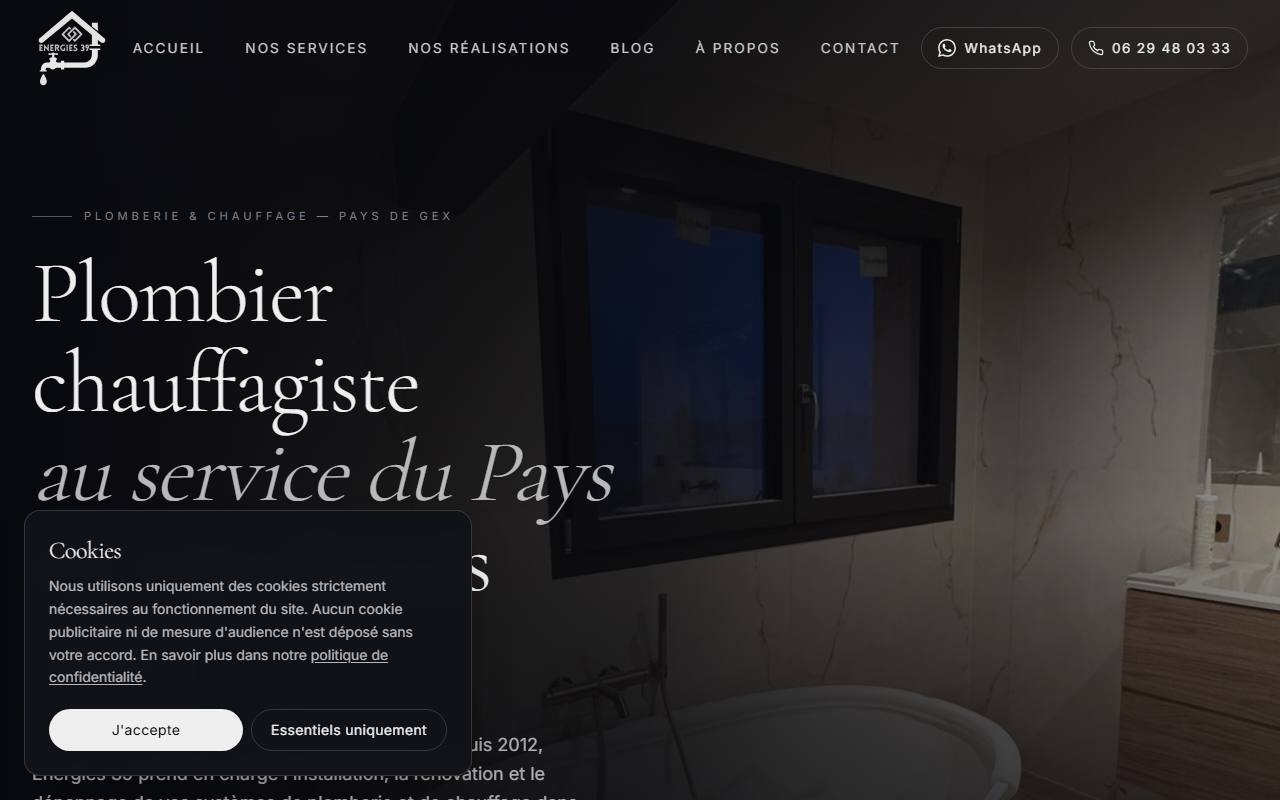 Aperçu du site web d'Energies 39, plombier chauffagiste dans le Pays de Gex